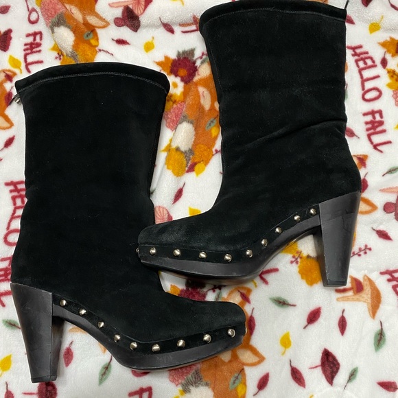 Michael Kors Black suede faux fur heeled boots size 7.5 - Picture 3 of 4